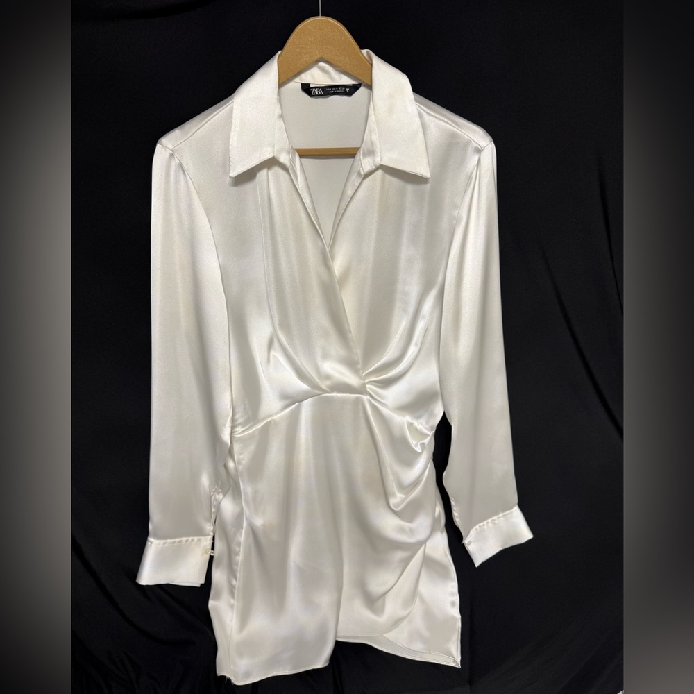 Zara Elegant Satin White Mini Dress